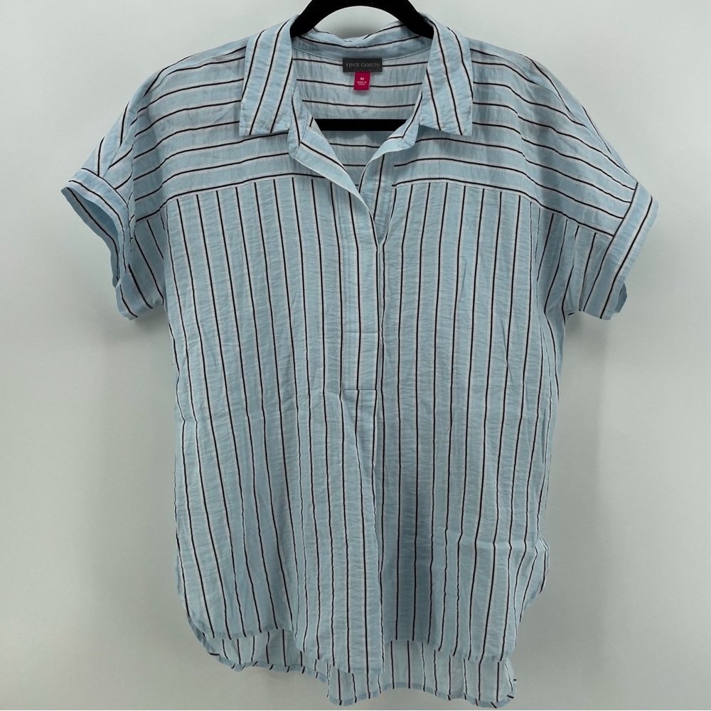 Vince Camuto Womens Tunic Blouse Blue Stripes M